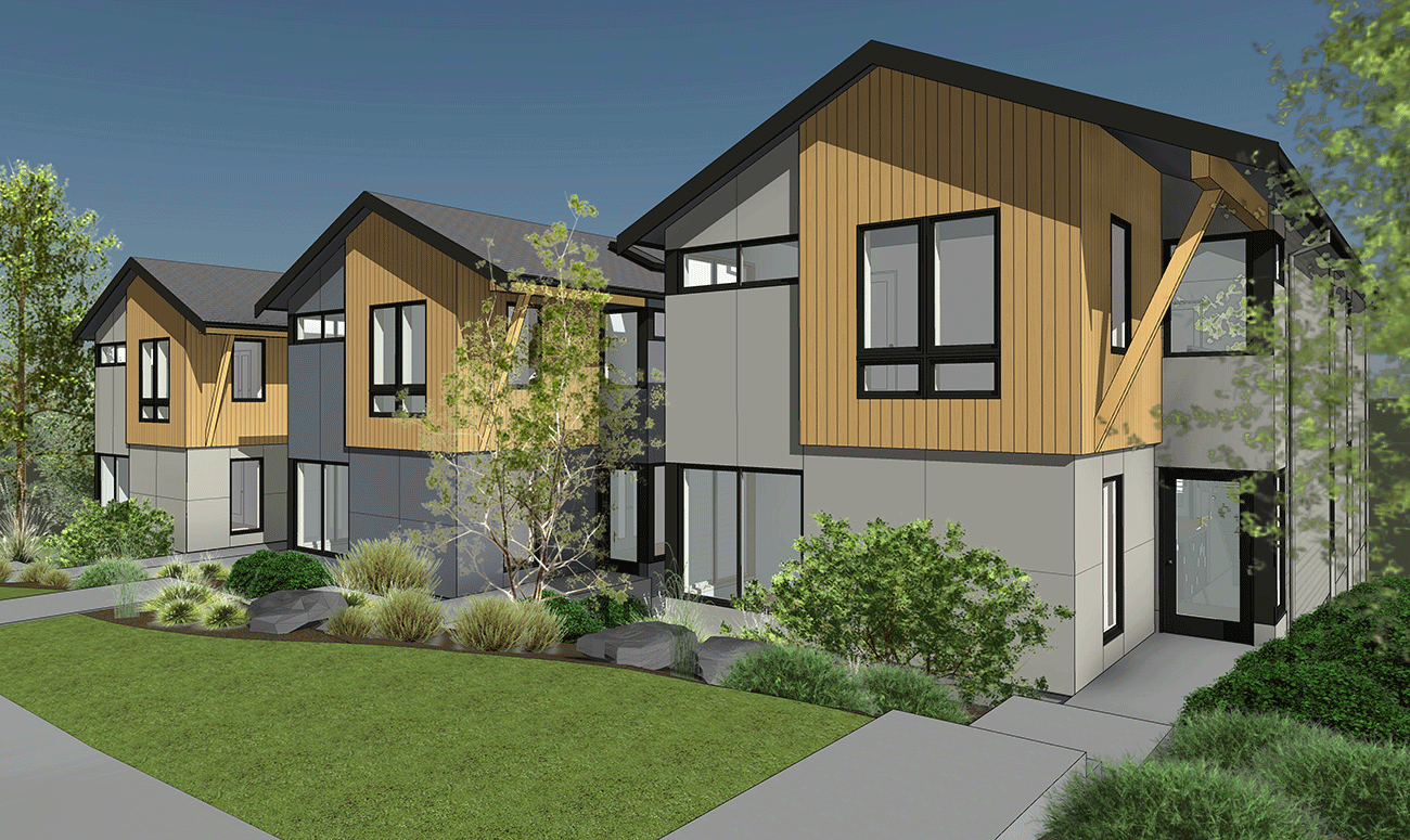 A promotional rendering from Revit for a small housing development