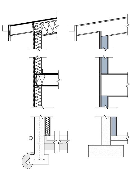 A section taken through the physical Revit model (right) and 2D lines we normally use to add detail to the section (left).