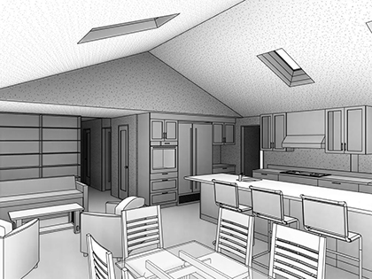 Study of vaulted ceiling for single family residence remodel.