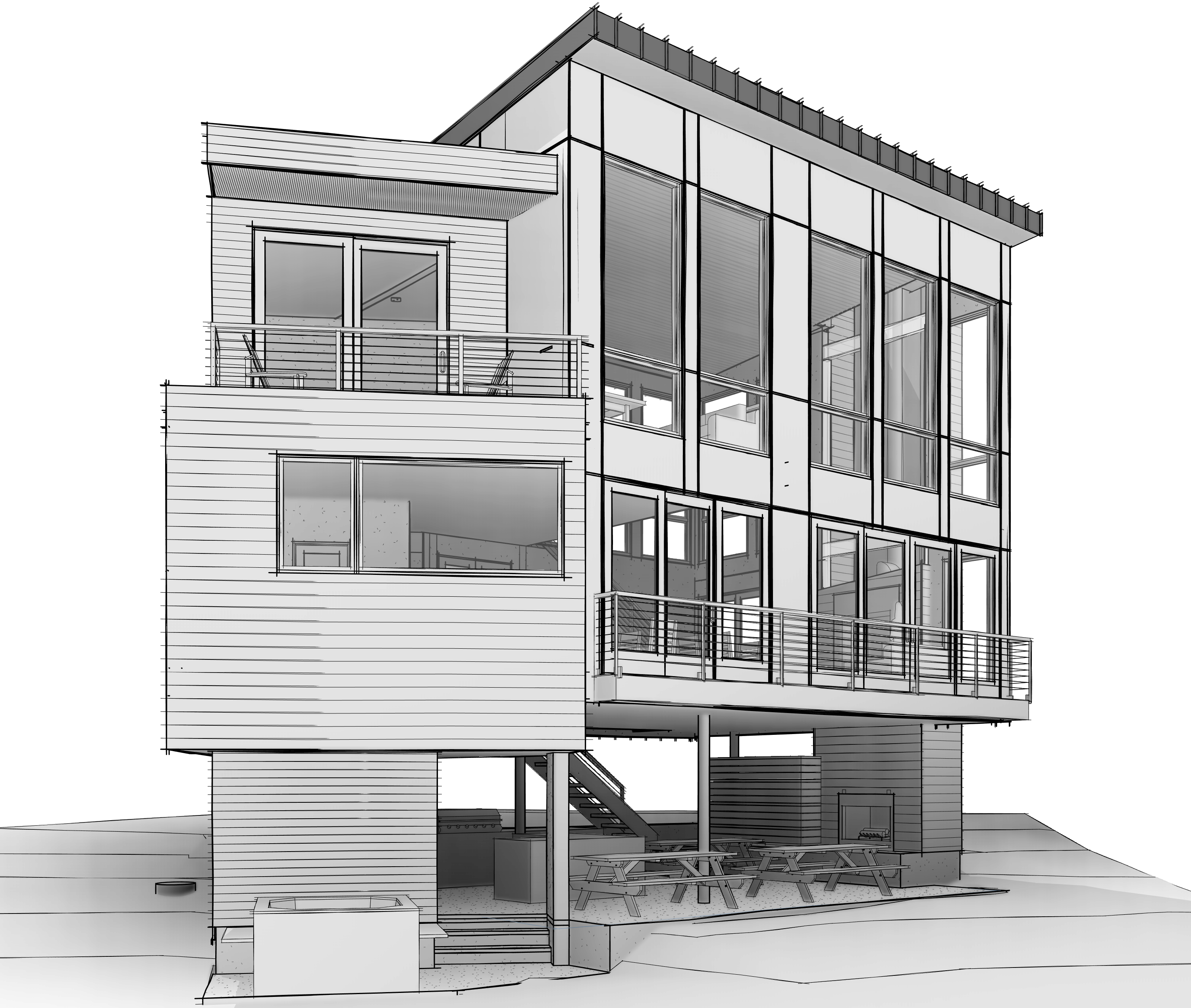 Phase two (same model, same view) with future addition visible over phase one gathering area.